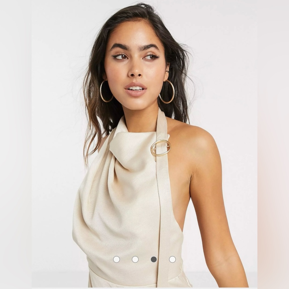 ASOS DESIGN SIZE 4/SMALL HALTER MIDI DRESS DRAPE IN IVORY TEXTURED CREPE SATIN